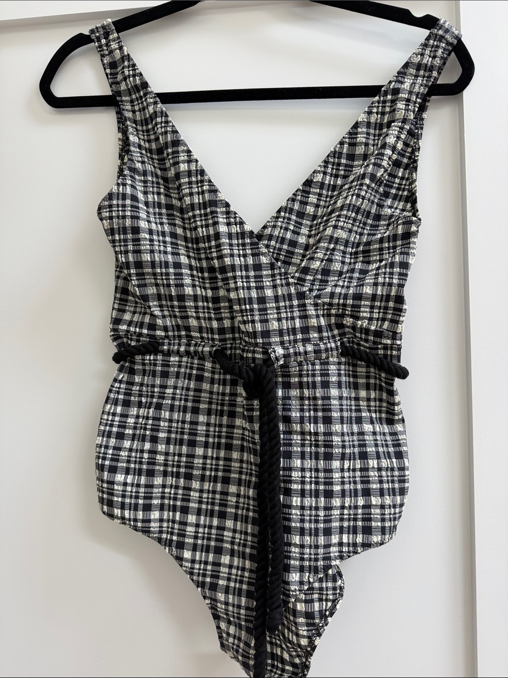 Lisa Marie Fernandez Black and White Plaid  Rope One-Piece